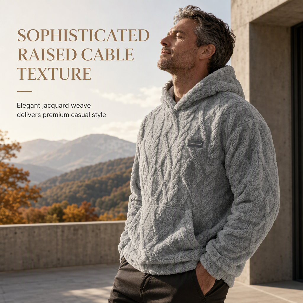 ✨Men's Winter Fleece Lined Hoodie Jacquard Pattern Long Sleeve Pullover Sweatshirt for Casual Outdoor Wear