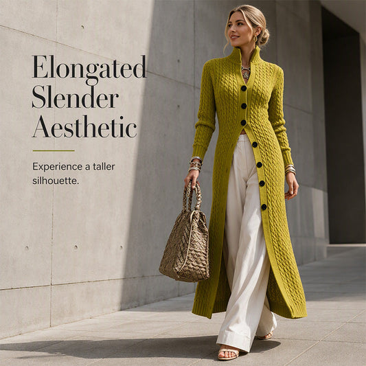 🧶 Timeless Warmth | Women's Cable-Knit Mock-Neck Longline Duster Cardigan