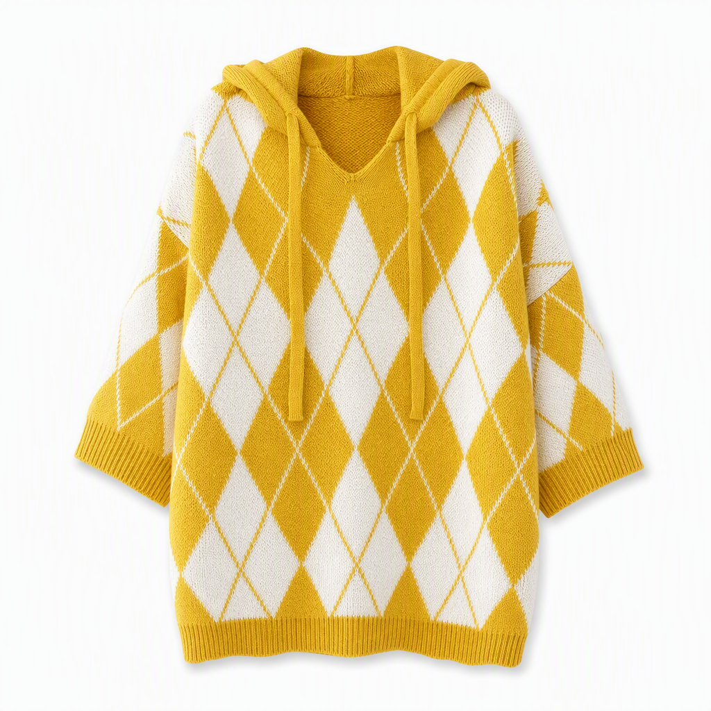Women's Casual Plaid Hooded Knitted Sweater