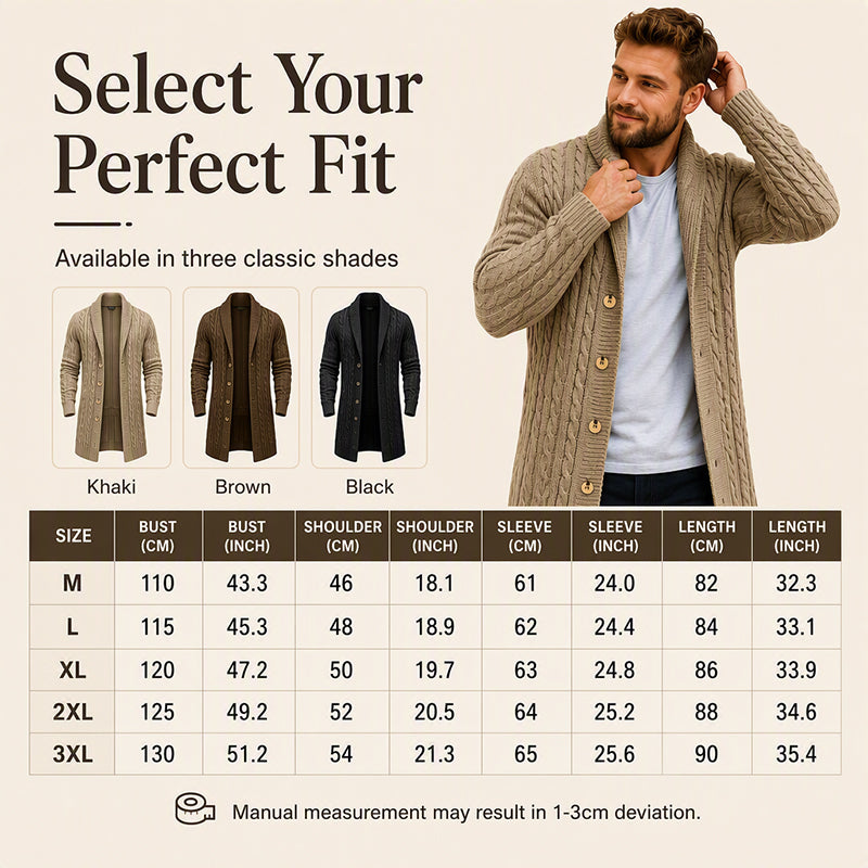 Men's Mid-Long Cable Knit Cardigan