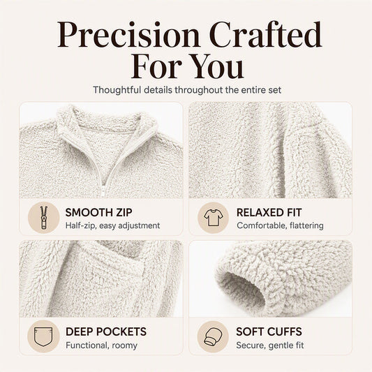 🧸Limited-Time Offer - Women's Half-Zip Plush Sweatshirt with Pockets