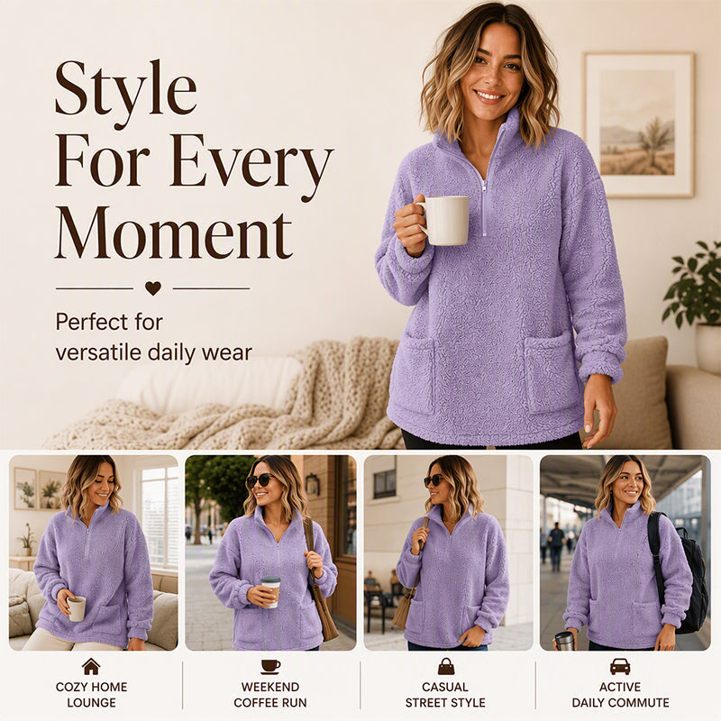 🧸Limited-Time Offer - Women's Half-Zip Plush Sweatshirt with Pockets