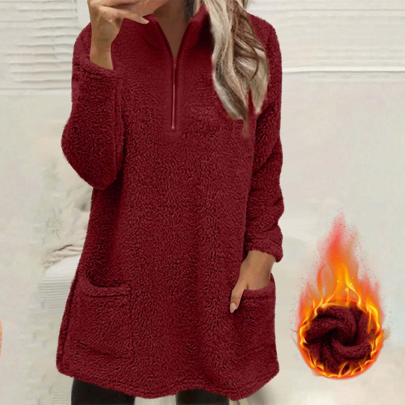 🧸Limited-Time Offer - Women's Half-Zip Plush Sweatshirt with Pockets
