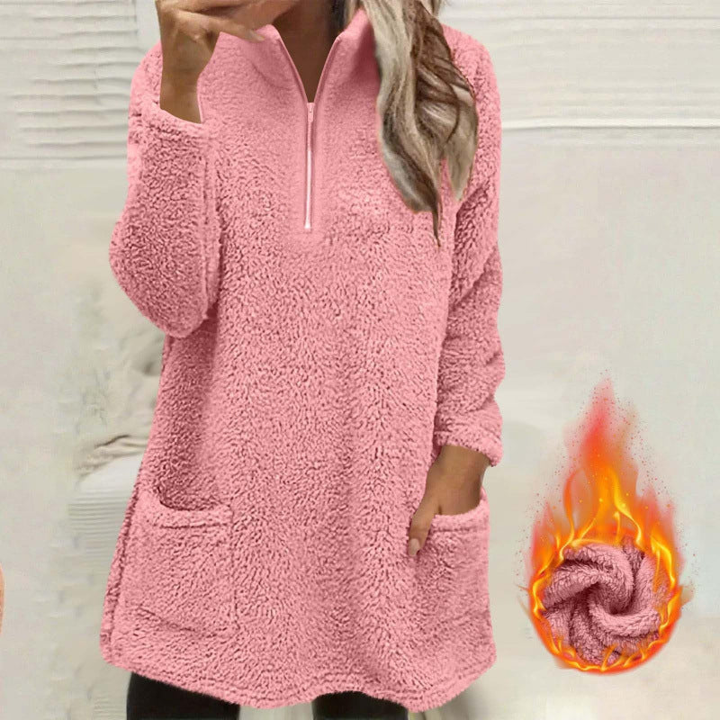 🧸Limited-Time Offer - Women's Half-Zip Plush Sweatshirt with Pockets