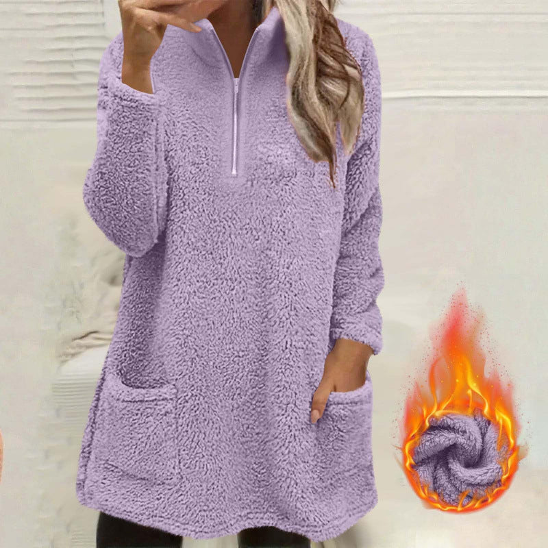 🧸Limited-Time Offer - Women's Half-Zip Plush Sweatshirt with Pockets