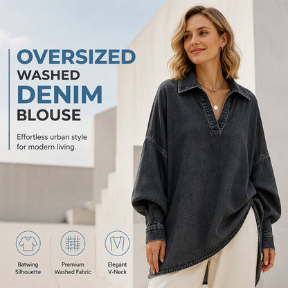 Women's Oversized Washed Denim Blouse