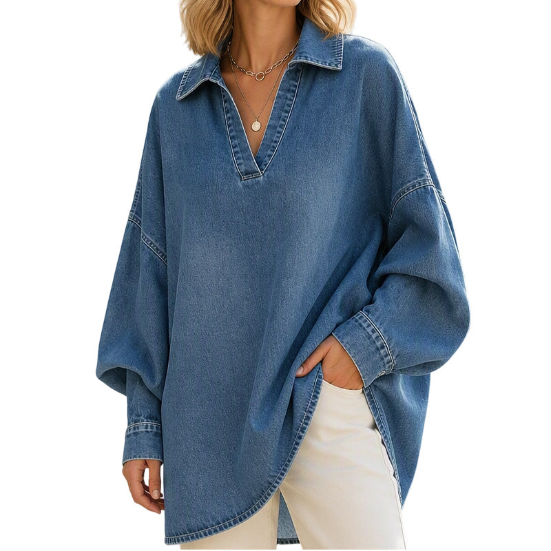Women's Oversized Washed Denim Blouse