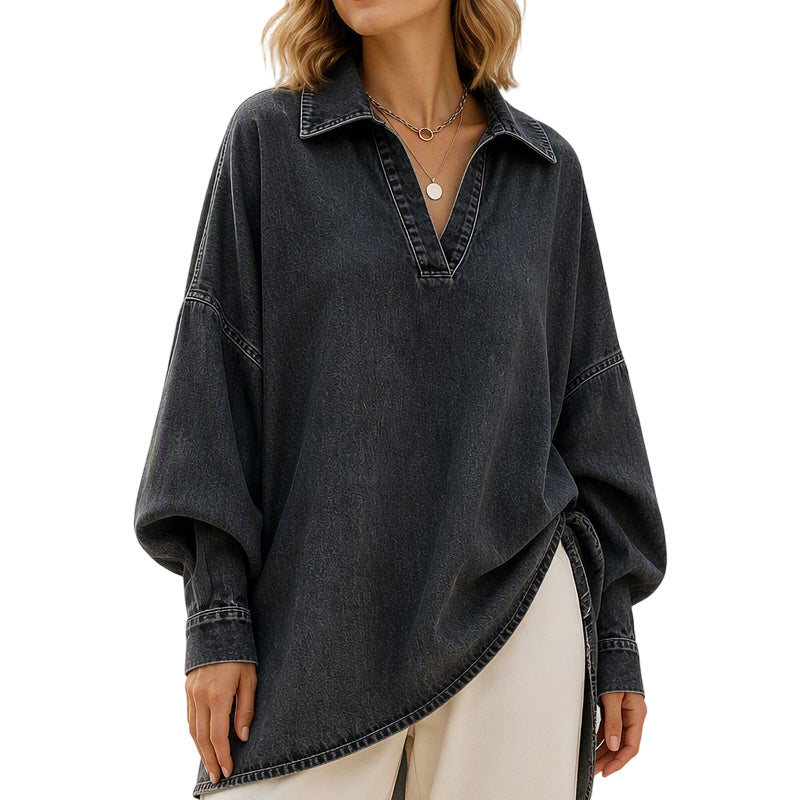 Women's Oversized Washed Denim Blouse