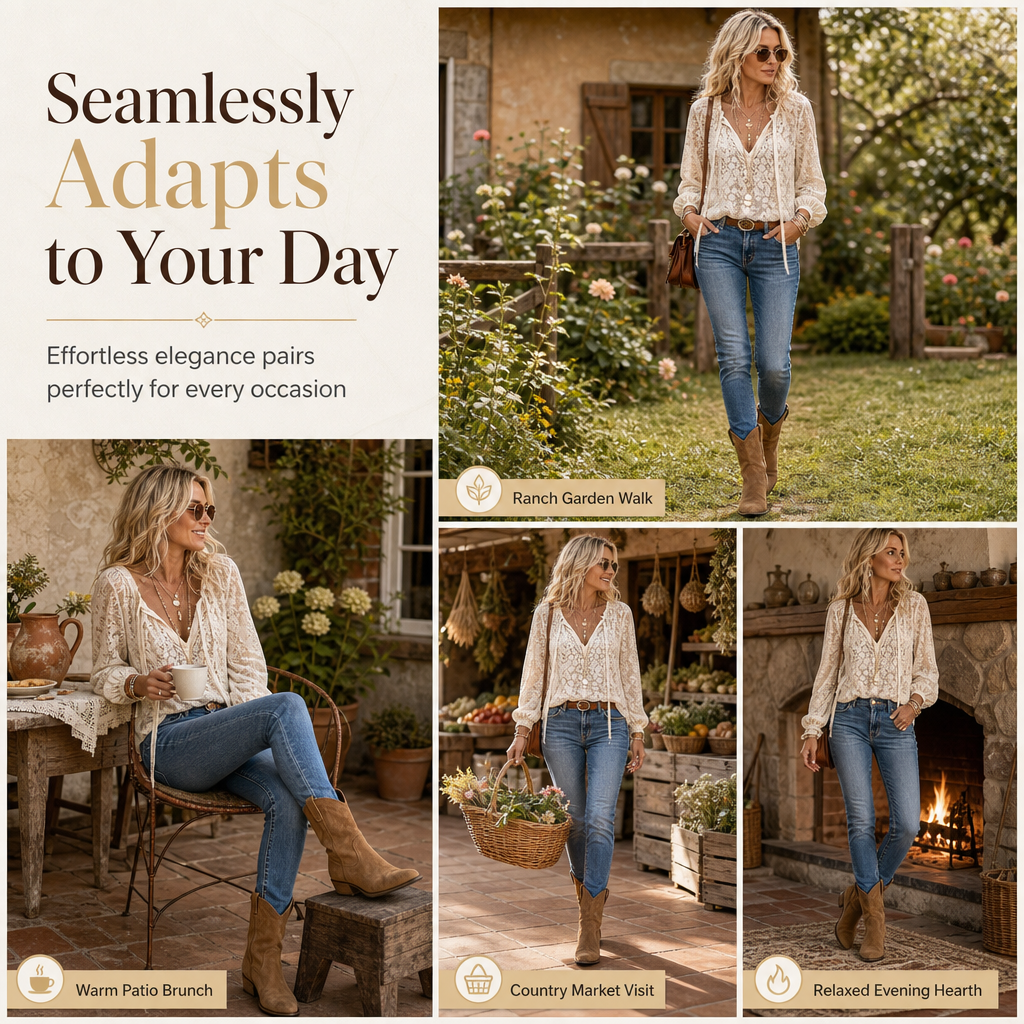 ⌛Limited-Time Offer-Women's Elegant Loose Fit Long Sleeve Lace Pullover Blouse