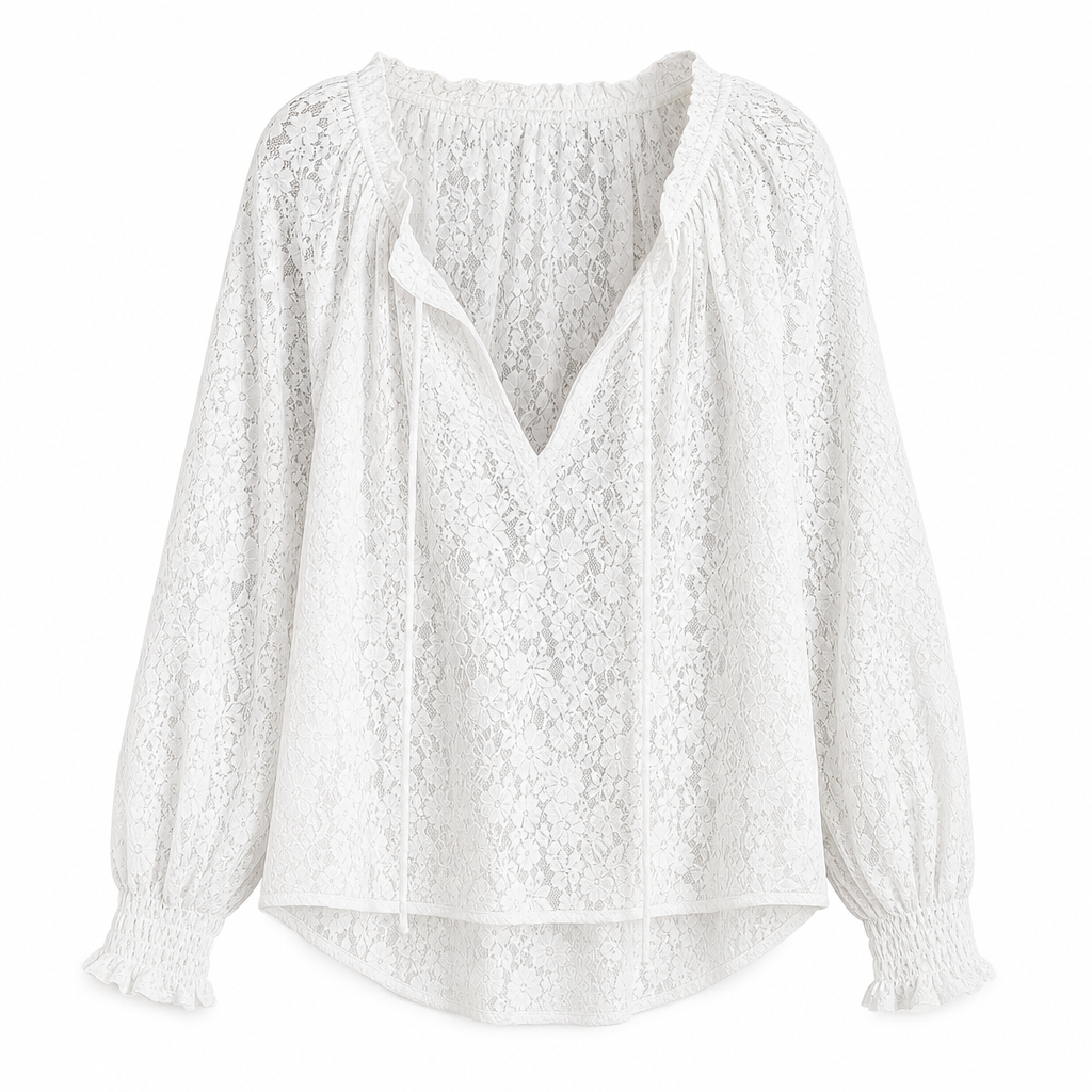 ⌛Limited-Time Offer-Women's Elegant Loose Fit Long Sleeve Lace Pullover Blouse