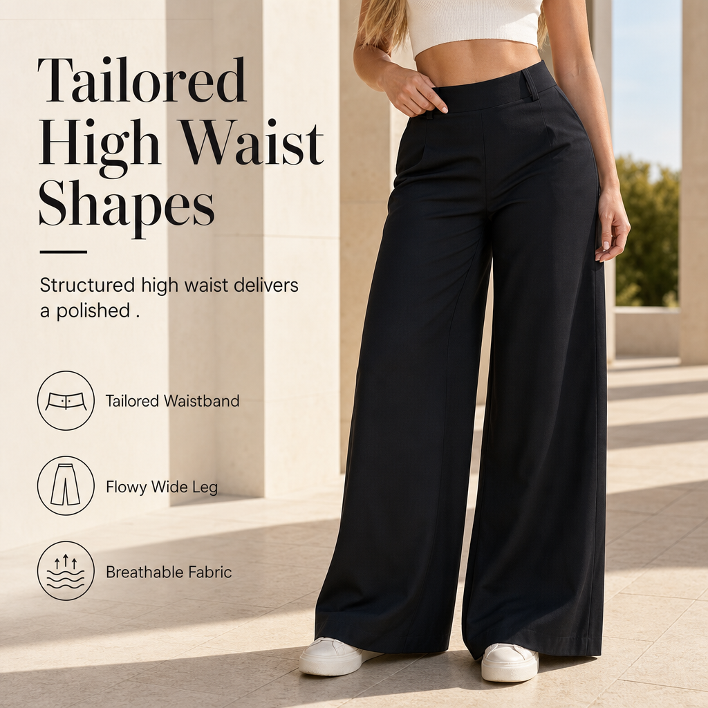 ⌛Limited-Time Offer-Women's Casual High Waisted Wide Leg Tailored Pants with Flowy Drape