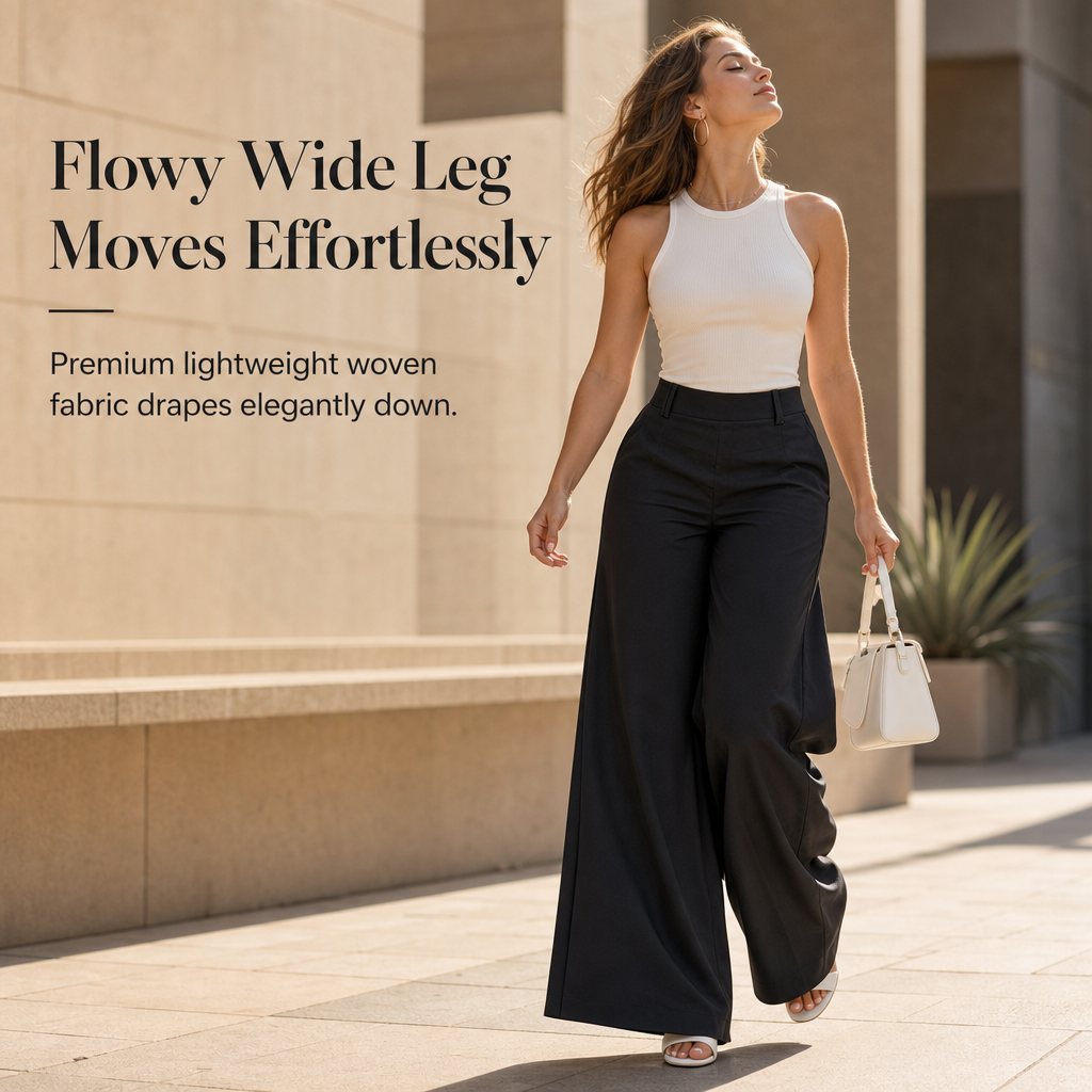 ⌛Limited-Time Offer-Women's Casual High Waisted Wide Leg Tailored Pants with Flowy Drape