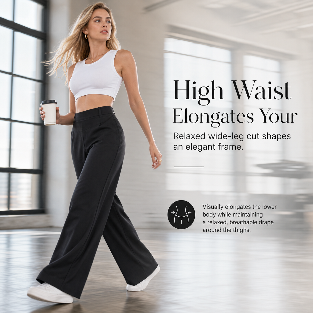 ⌛Limited-Time Offer-Women's Casual High Waisted Wide Leg Tailored Pants with Flowy Drape