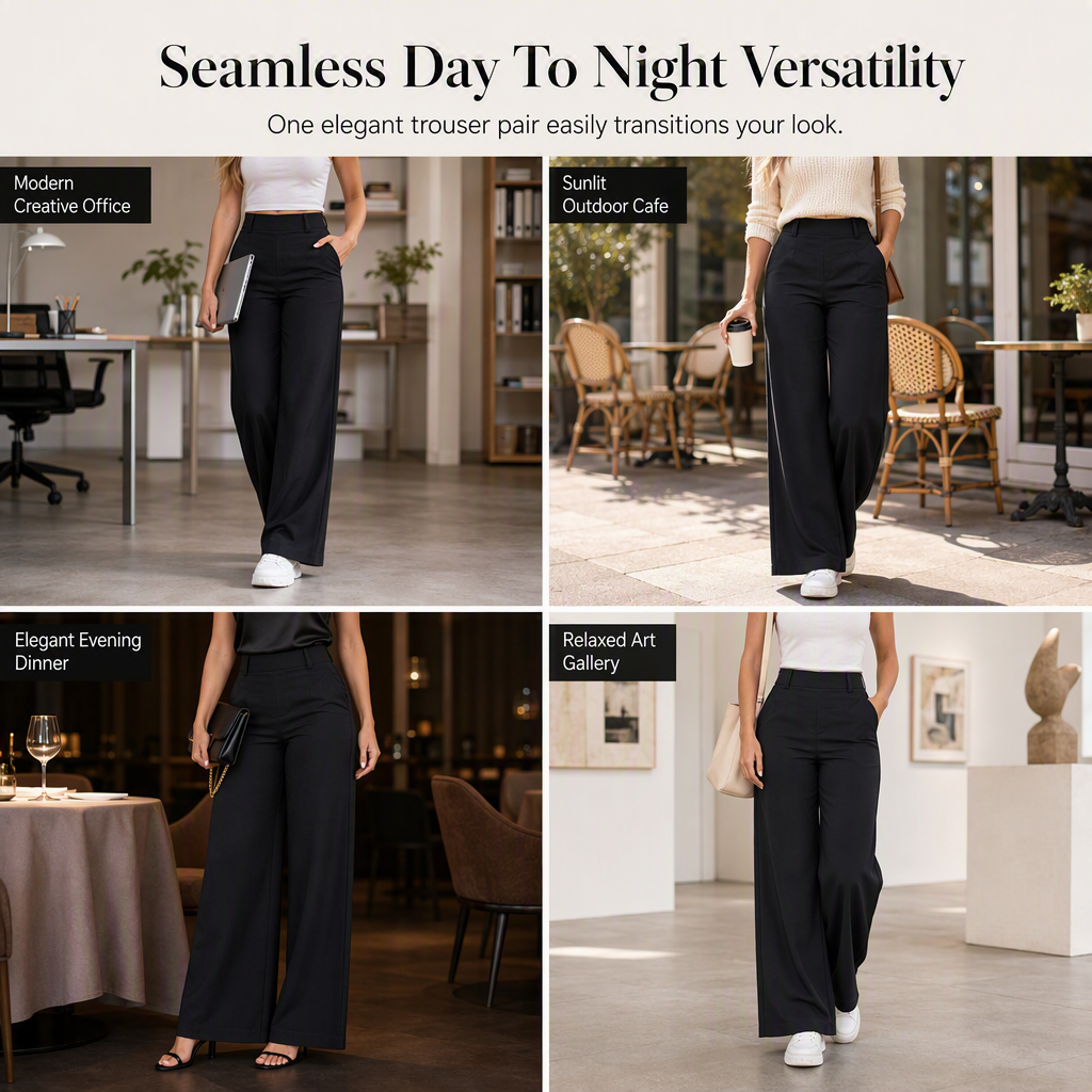 ⌛Limited-Time Offer-Women's Casual High Waisted Wide Leg Tailored Pants with Flowy Drape