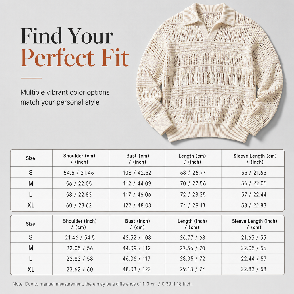 Men's Lapel Collar Hollow Out Knitted Sweater