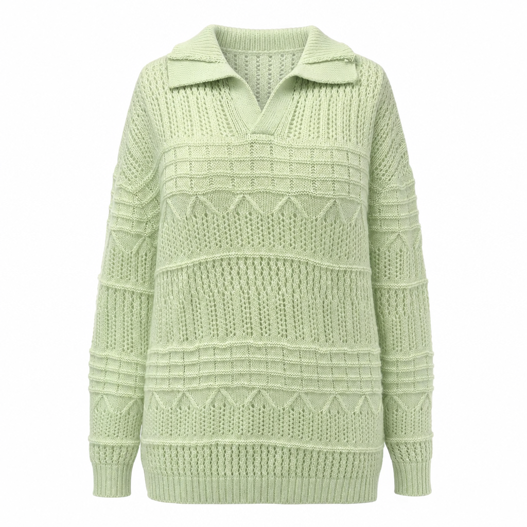 Men's Lapel Collar Hollow Out Knitted Sweater