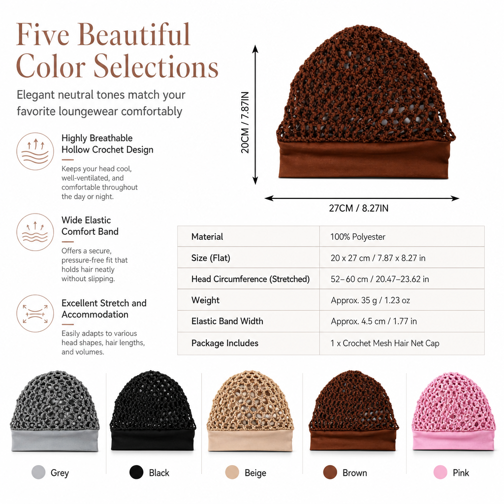 ⌛Limited-Time Offer-Elastic Breathable Wide Band Mesh Hair Net Cap Hollow Out Hair Cover