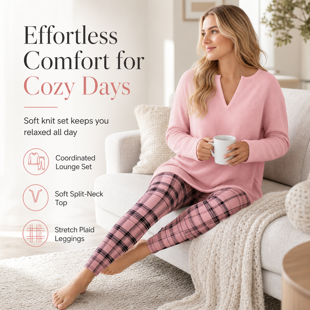 ⌛Limited-Time Offer-Women's Knit Top and Plaid Leggings Set
