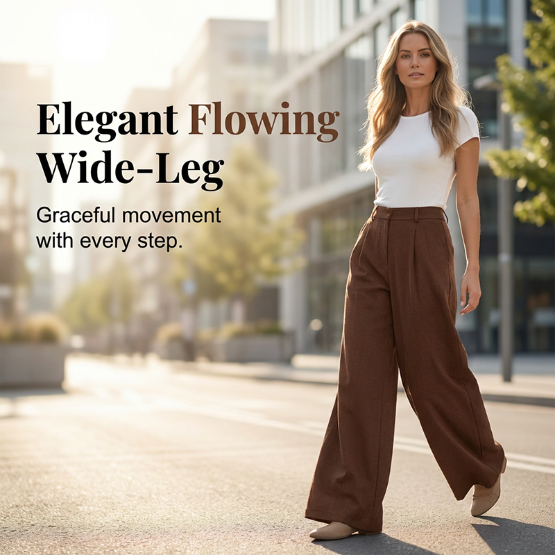 Women's High-Waist Pleated Wide-Leg Trousers