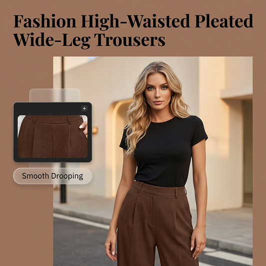 Women's High-Waist Pleated Wide-Leg Trousers