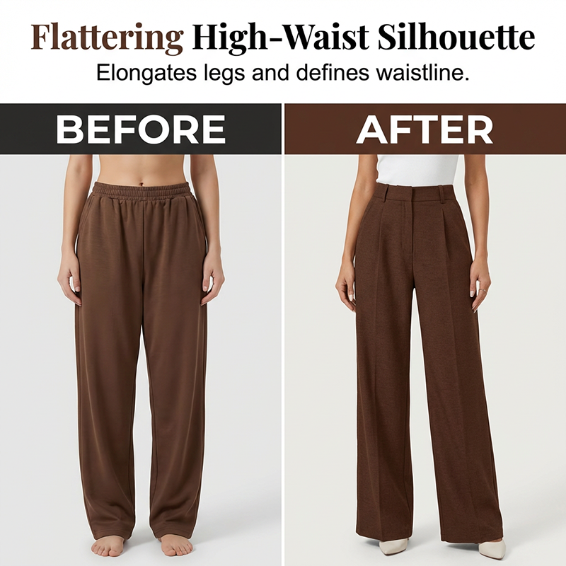 Women's High-Waist Pleated Wide-Leg Trousers