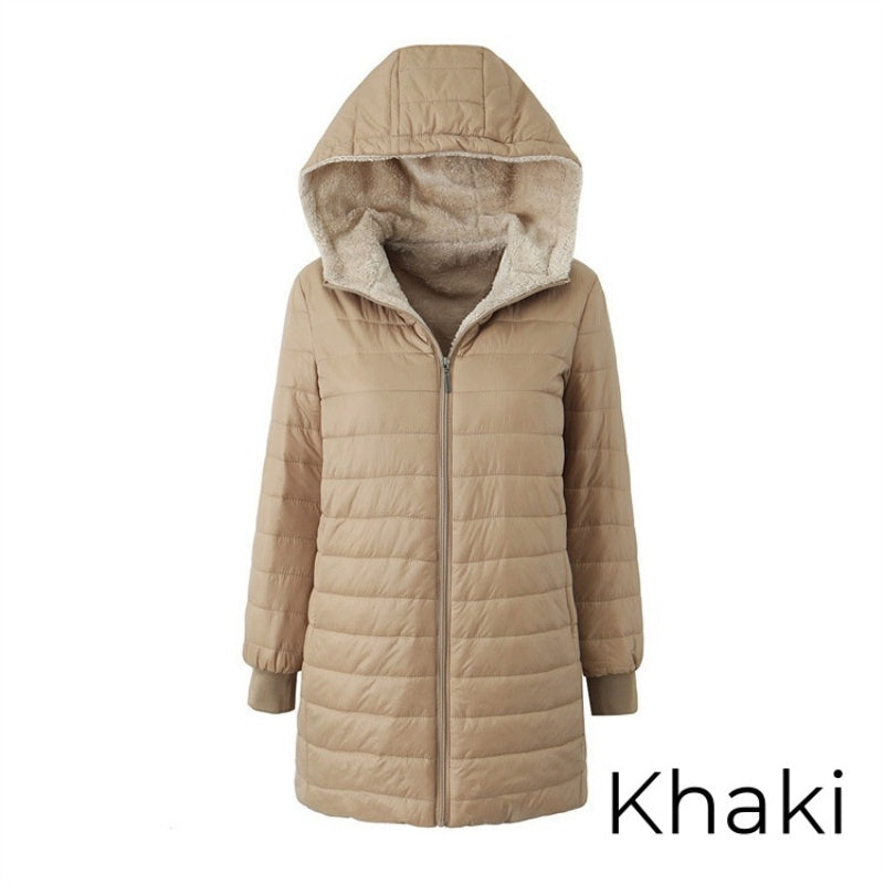 Women's Quilted Hooded Warm Winter Coat with Zipper