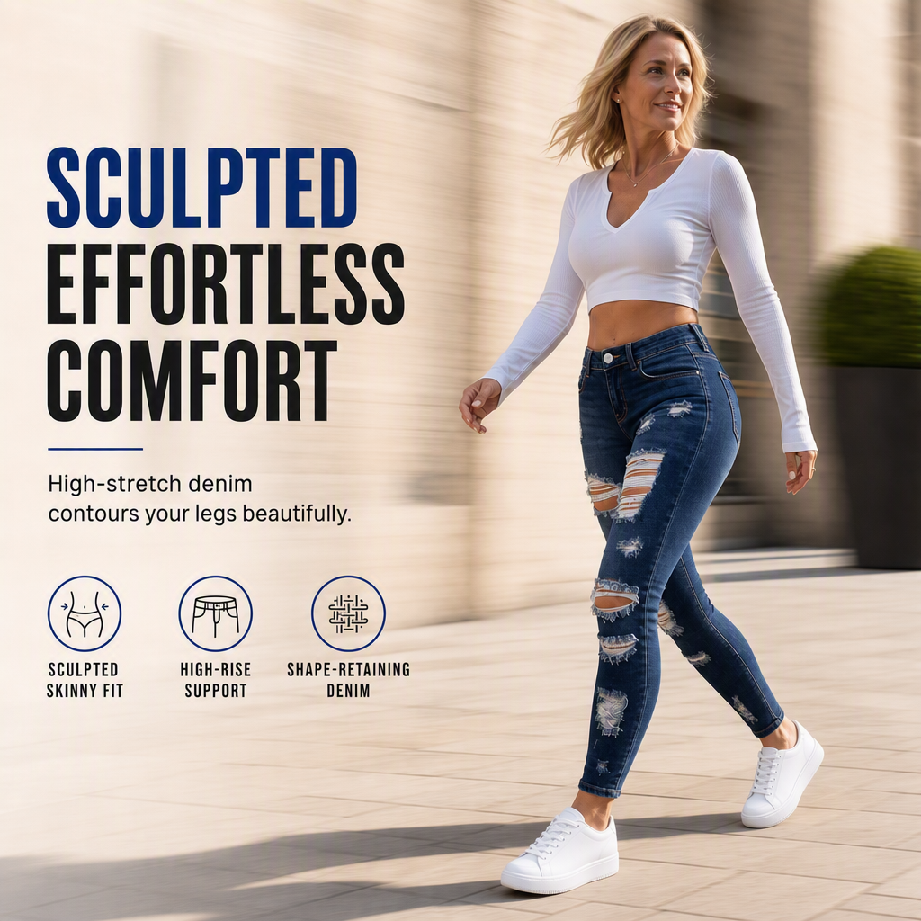 Women's High Waisted Ripped Skinny Jeans Distressed Stretch Denim Pants