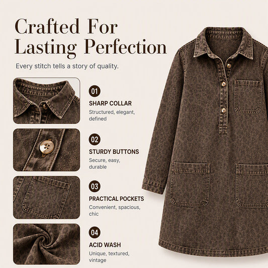 Women's Long Sleeve Lapel Collar Denim Dress