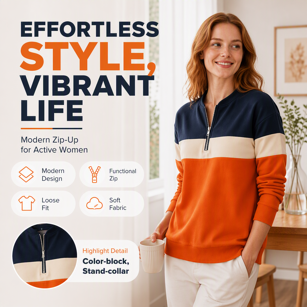✨ Standout Casual Style | Women's Color-Block Half-Zip Sweatshirt