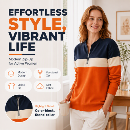 ✨ Standout Casual Style | Women's Color-Block Half-Zip Sweatshirt
