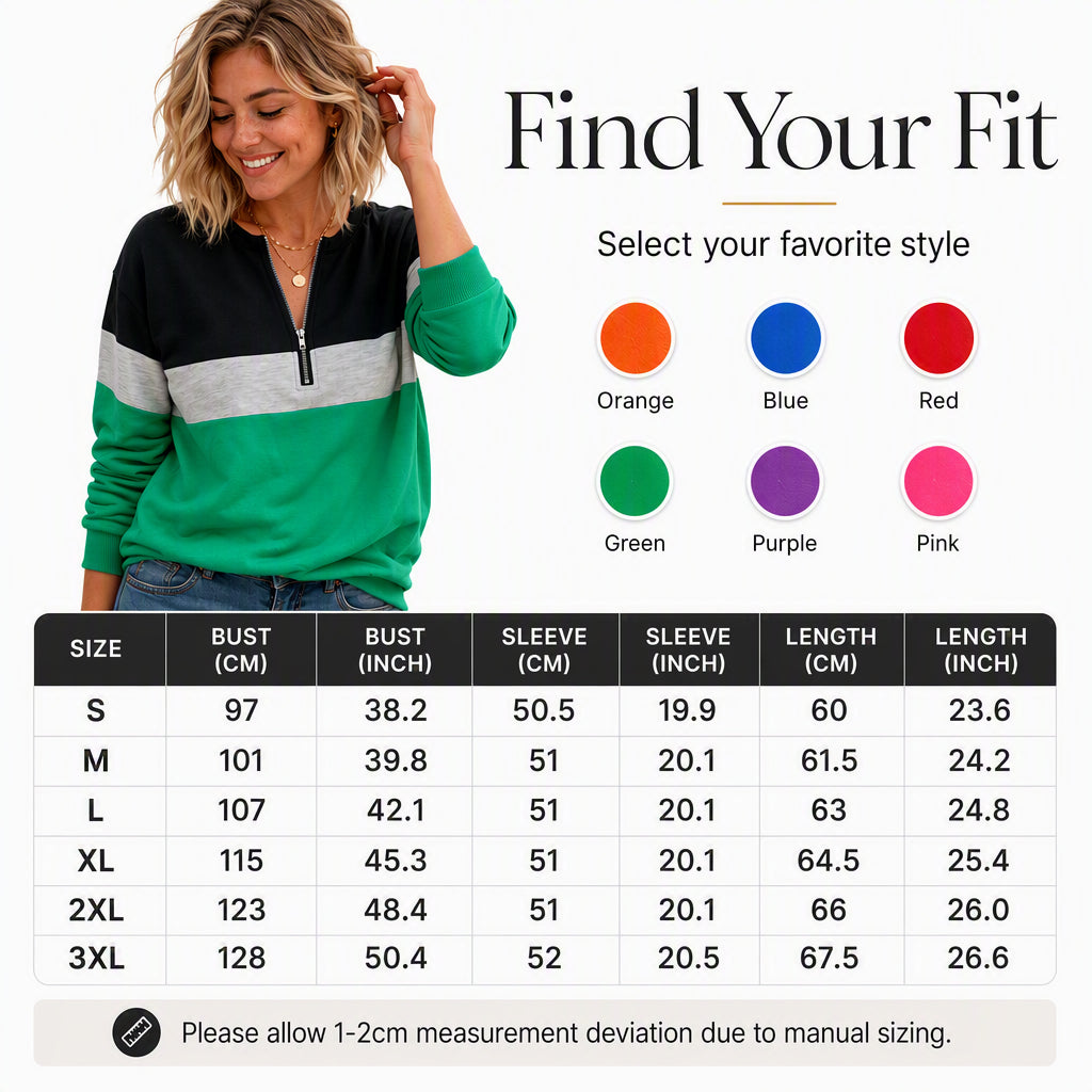 ✨ Standout Casual Style | Women's Color-Block Half-Zip Sweatshirt