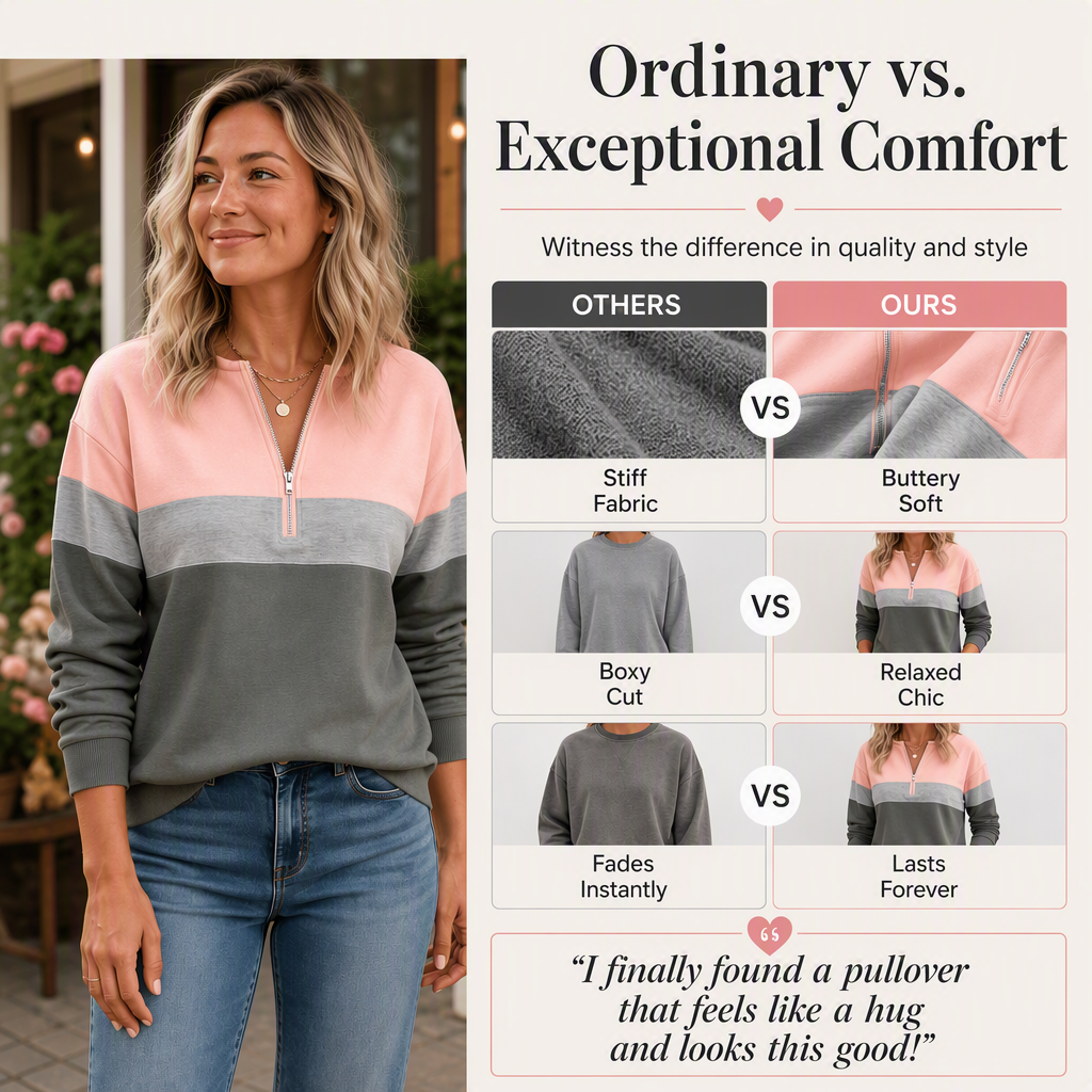 ✨ Standout Casual Style | Women's Color-Block Half-Zip Sweatshirt