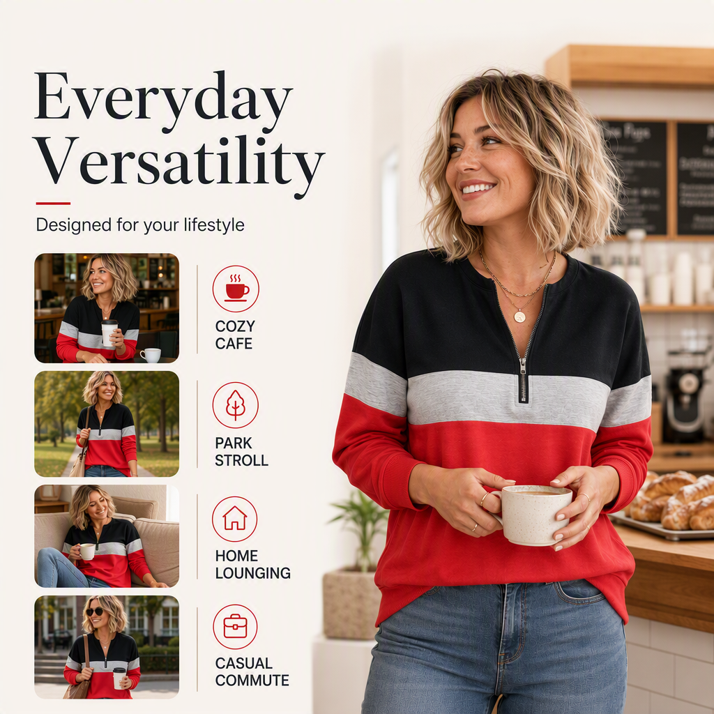 ✨ Standout Casual Style | Women's Color-Block Half-Zip Sweatshirt