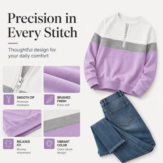 ✨ Standout Casual Style | Women's Color-Block Half-Zip Sweatshirt