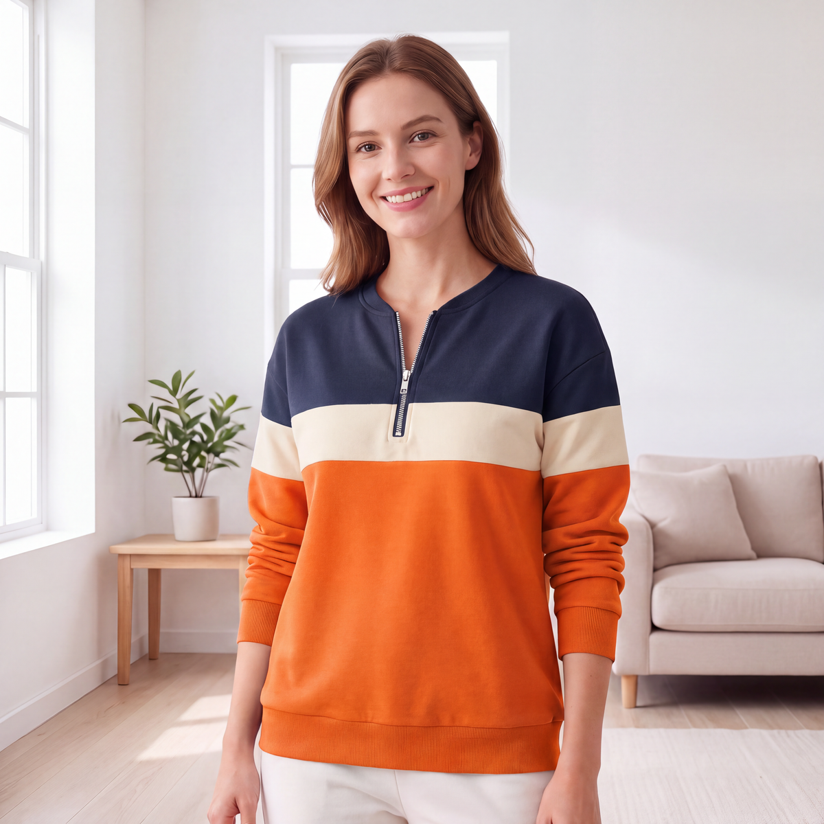 ✨ Standout Casual Style | Women's Color-Block Half-Zip Sweatshirt
