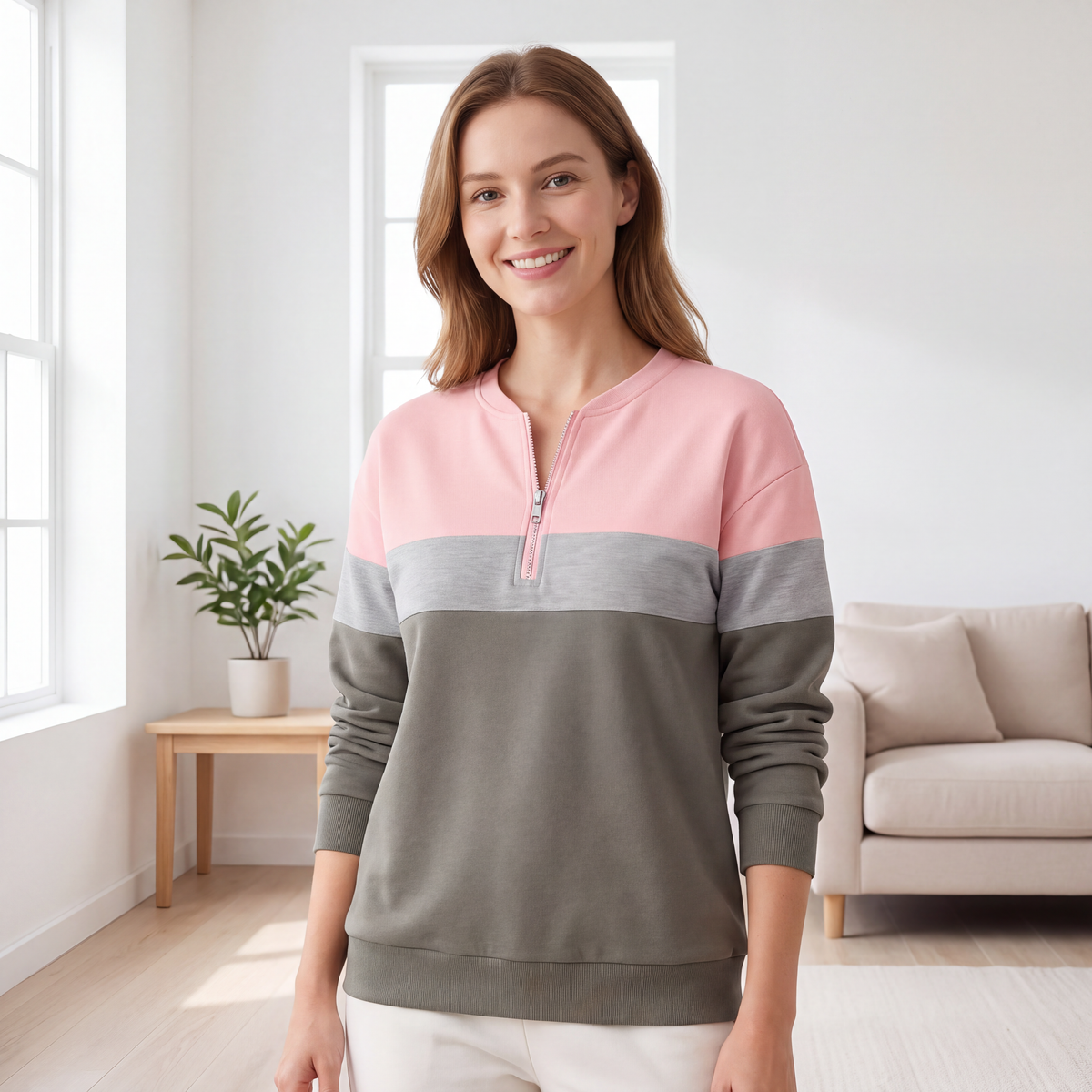 ✨ Standout Casual Style | Women's Color-Block Half-Zip Sweatshirt