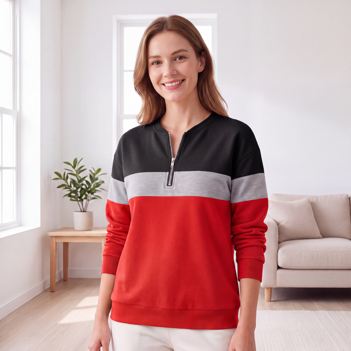 ✨ Standout Casual Style | Women's Color-Block Half-Zip Sweatshirt