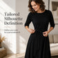 Women's Crew Neck Ribbed Knit A-Line Midi Dress with 3/4 Sleeves and Pockets
