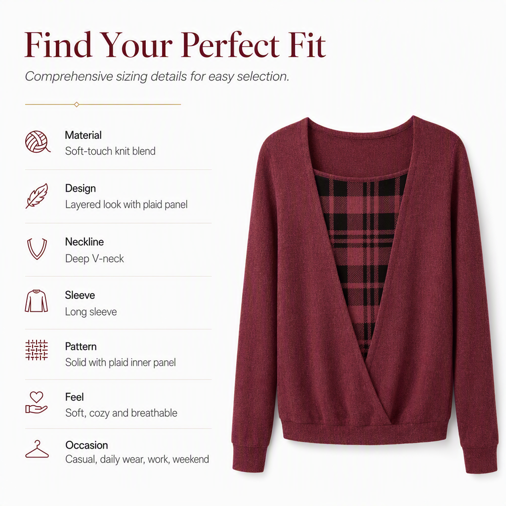 ✨ Layered Look Without the Bulk | Women's Plaid Mock-Layer Knit Top