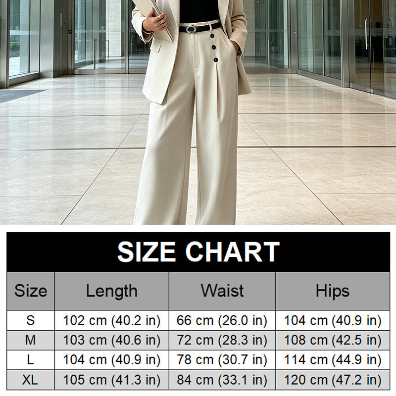✨ Polished Comfort | Women's High-Waisted Pleated Wide-Leg Pants with Decorative Side Buttons