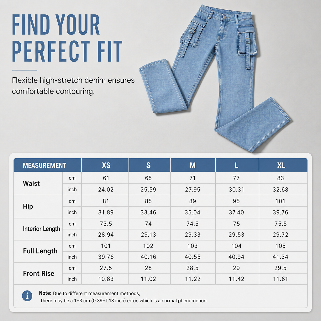 👖 Retro Utility Denim | Women's High-Stretch Cargo Flare Jeans with Flap Pockets