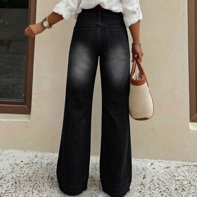 👖 Polished Denim Comfort | Women's High-Rise Stretch Straight-Leg Jeans with Washed Finish