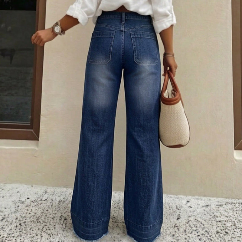 👖 Polished Denim Comfort | Women's High-Rise Stretch Straight-Leg Jeans with Washed Finish