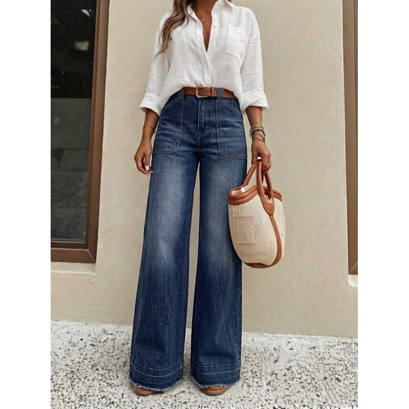 👖 Polished Denim Comfort | Women's High-Rise Stretch Straight-Leg Jeans with Washed Finish