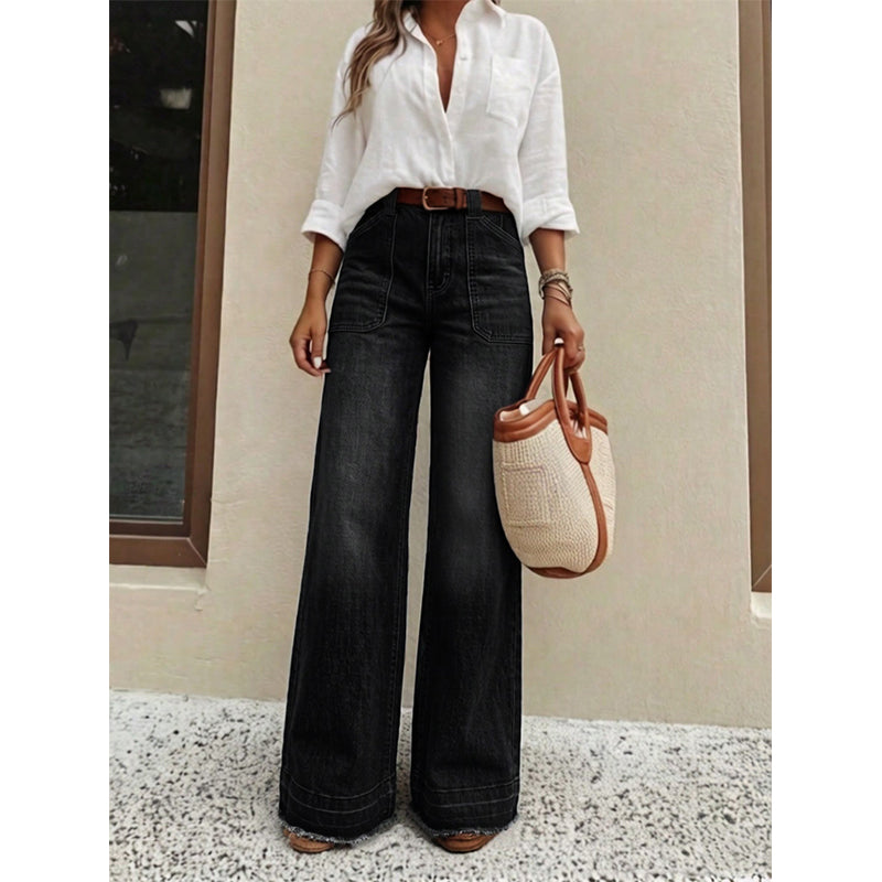 👖 Polished Denim Comfort | Women's High-Rise Stretch Straight-Leg Jeans with Washed Finish