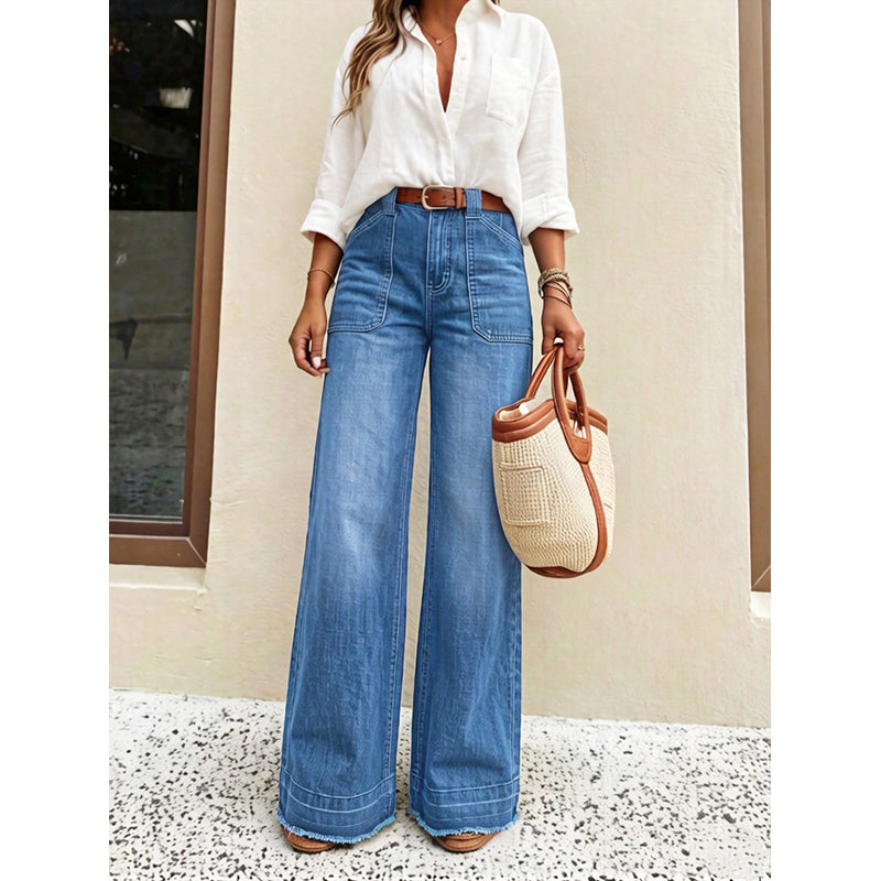 👖 Polished Denim Comfort | Women's High-Rise Stretch Straight-Leg Jeans with Washed Finish
