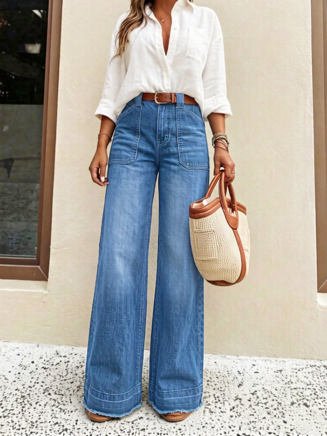 👖 Polished Denim Comfort | Women's High-Rise Stretch Straight-Leg Jeans with Washed Finish
