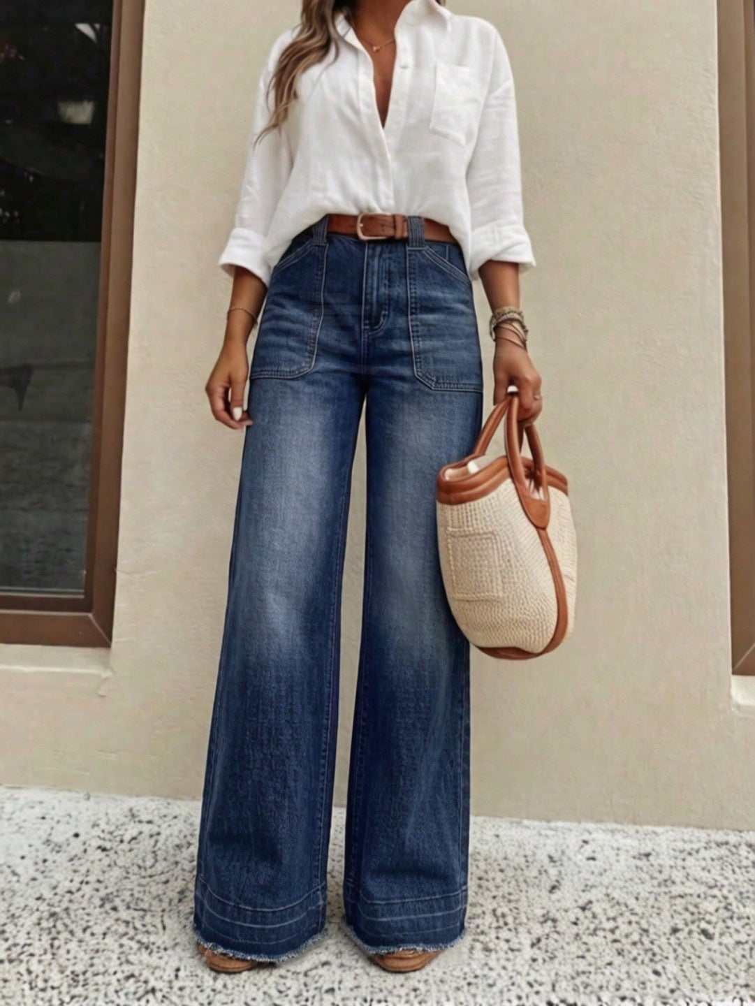 👖 Polished Denim Comfort | Women's High-Rise Stretch Straight-Leg Jeans with Washed Finish