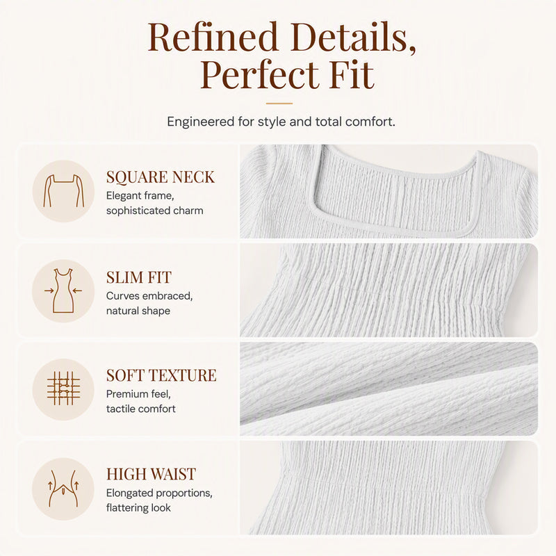 ✨ Feminine Statement Style | Women's Square-Neck Flare-Sleeve Midi Dress