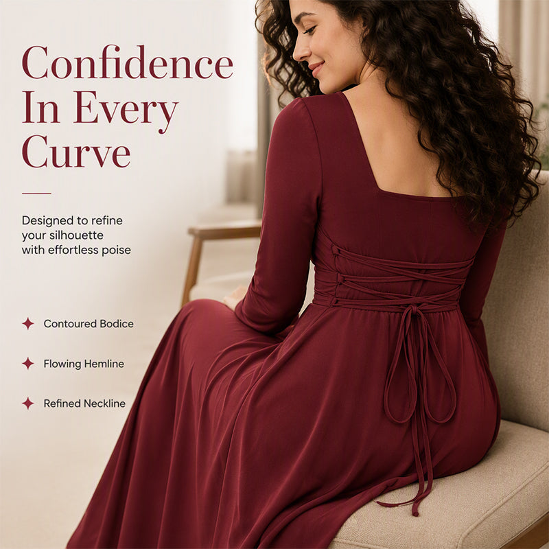 Women's Long Sleeve Square Neck A-Line Dress